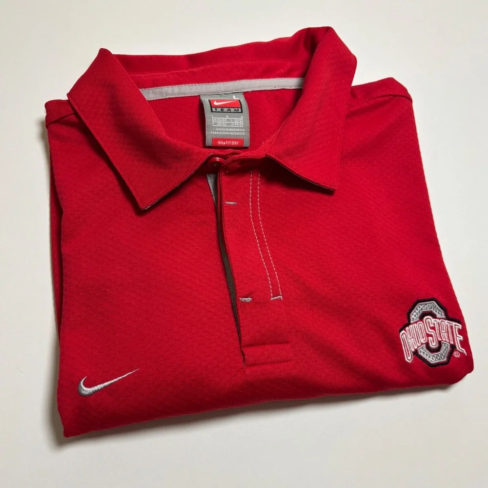 Ohio State Buckeyes Nike Performance Polo Shirt Mens L Red Fit Dry NCAA Football